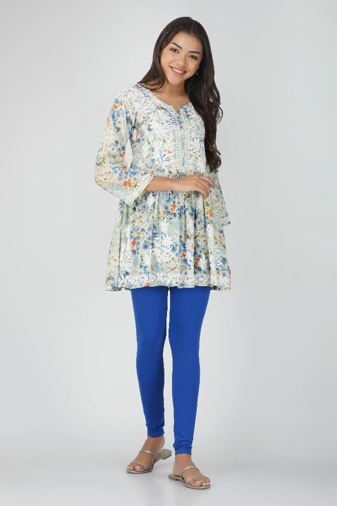 Blue Short Malmal Cotton Chikankari Gown-1.webp